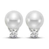 11mm White South Sea Cultured Pearl Earrings with 1.0 CTTW Diamonds - Isaac Westman - 1